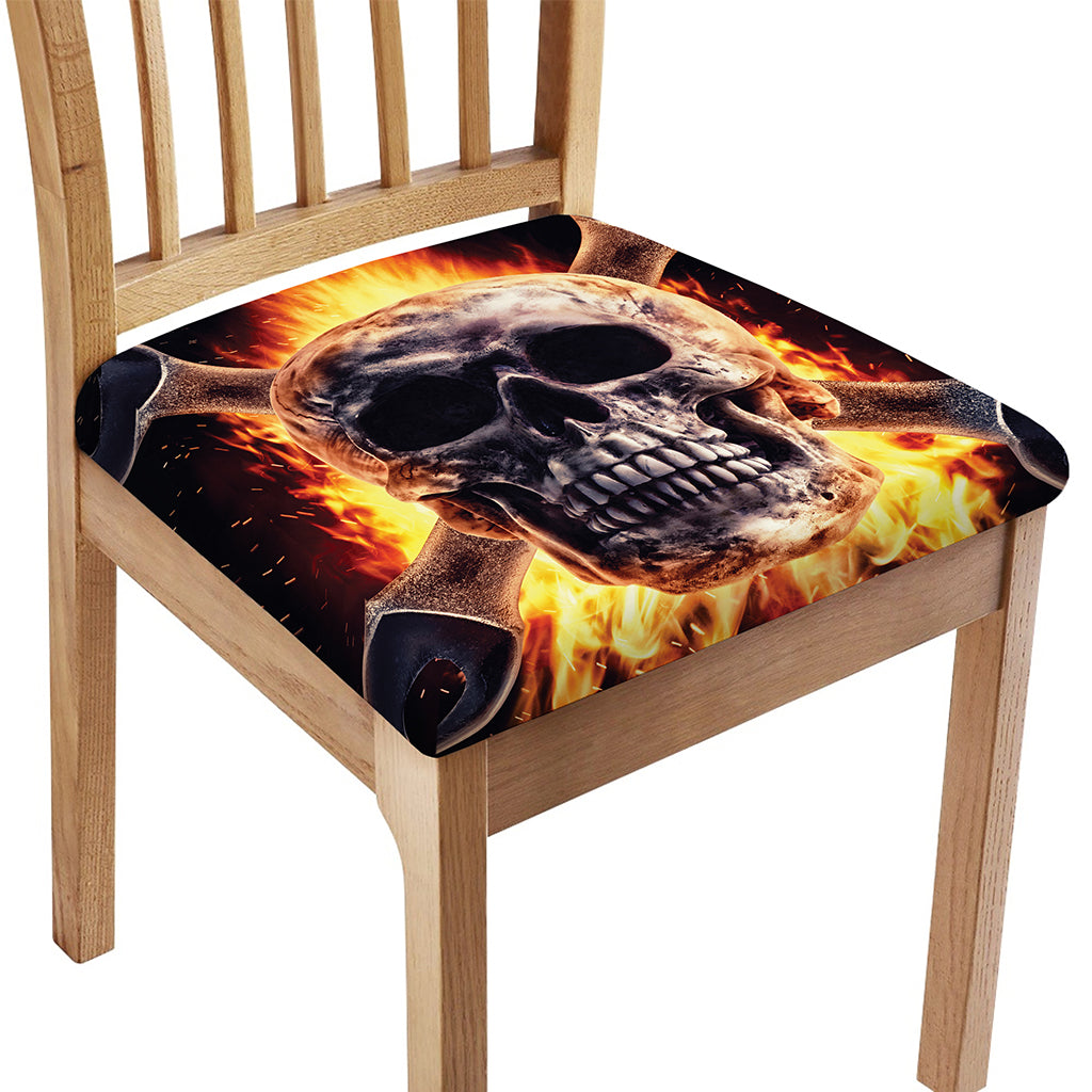 Flaming Skull And Cross Wrench Print Chair Cushion Cover