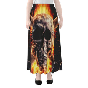 Flaming Skull And Cross Wrench Print Chiffon Maxi Skirt