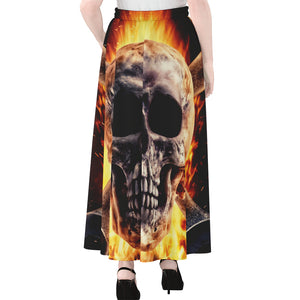 Flaming Skull And Cross Wrench Print Chiffon Maxi Skirt