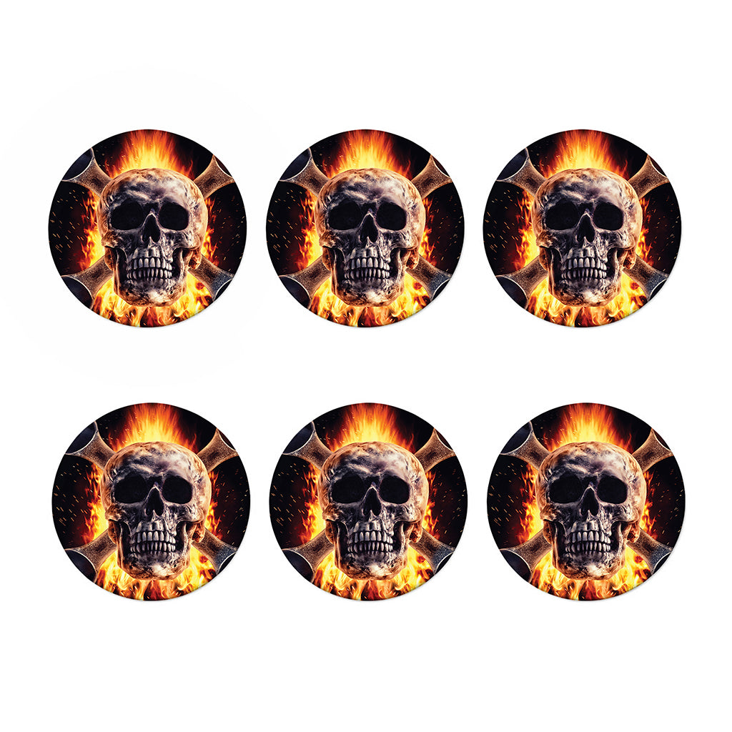 Flaming Skull And Cross Wrench Print Coaster Set