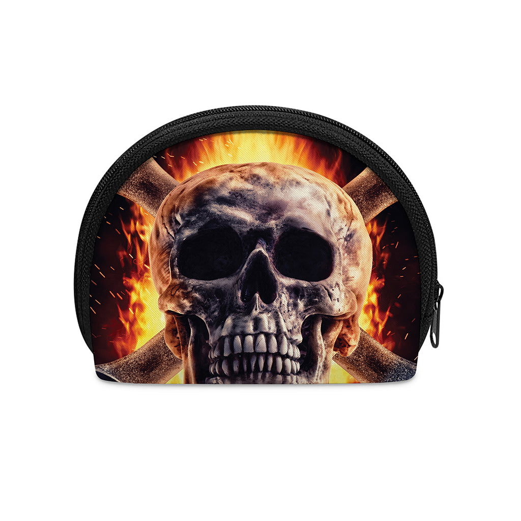 Flaming Skull And Cross Wrench Print Coin Purse
