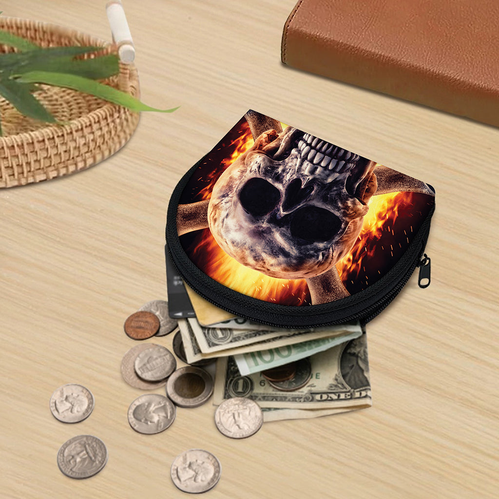 Flaming Skull And Cross Wrench Print Coin Purse