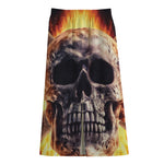 Flaming Skull And Cross Wrench Print Cotton Front Slit Maxi Skirt