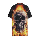 Flaming Skull And Cross Wrench Print Cotton Hawaiian Shirt