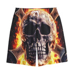 Flaming Skull And Cross Wrench Print Cotton Shorts