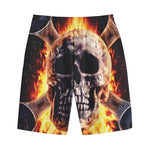 Flaming Skull And Cross Wrench Print Cotton Shorts