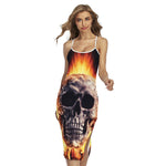 Flaming Skull And Cross Wrench Print Cross Back Cami Dress