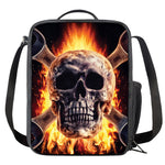 Flaming Skull And Cross Wrench Print Crossbody Lunch Bag