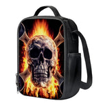 Flaming Skull And Cross Wrench Print Crossbody Lunch Bag
