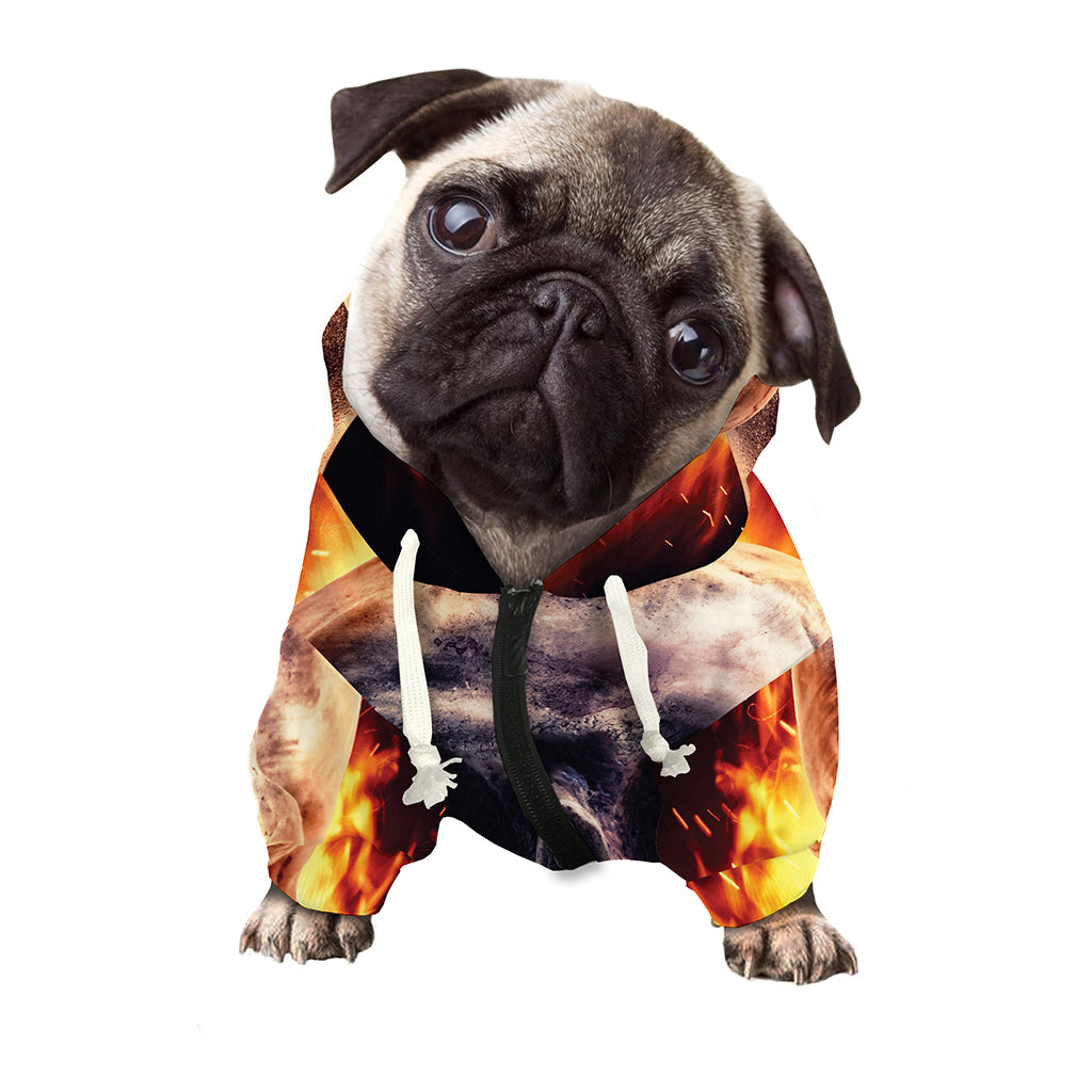 Flaming Skull And Cross Wrench Print Dog Zip Up Hoodie
