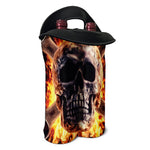 Flaming Skull And Cross Wrench Print Double Neoprene Wine Tote