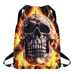 Flaming Skull And Cross Wrench Print Drawstring Backpack
