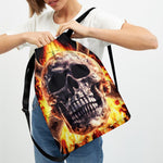 Flaming Skull And Cross Wrench Print Drawstring Backpack