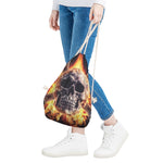 Flaming Skull And Cross Wrench Print Drawstring Bag