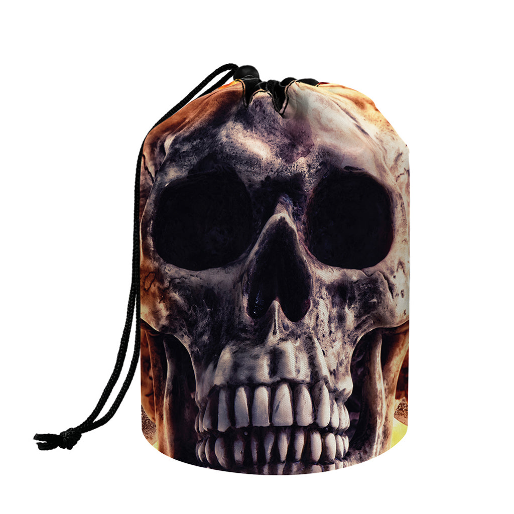 Flaming Skull And Cross Wrench Print Drawstring Makeup Bag