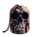 Flaming Skull And Cross Wrench Print Drawstring Makeup Bag