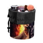 Flaming Skull And Cross Wrench Print Drawstring Makeup Bag