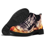 Flaming Skull And Cross Wrench Print Flat Ankle Boots