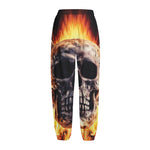 Flaming Skull And Cross Wrench Print Fleece Lined Knit Pants
