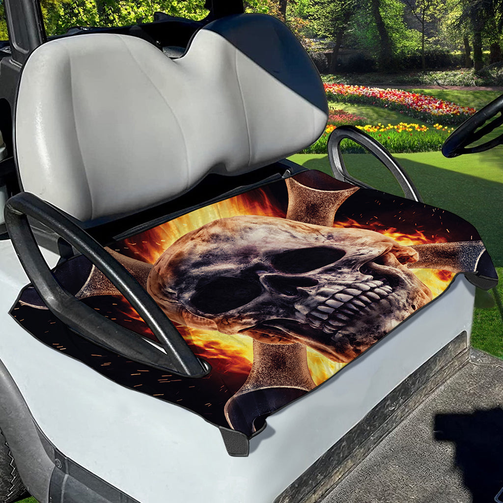 Flaming Skull And Cross Wrench Print Golf Cart Seat Cover