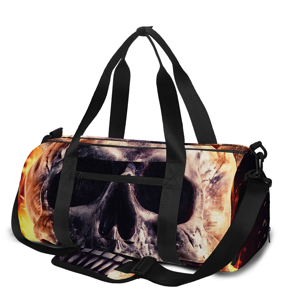 Flaming Skull And Cross Wrench Print Gym Bag