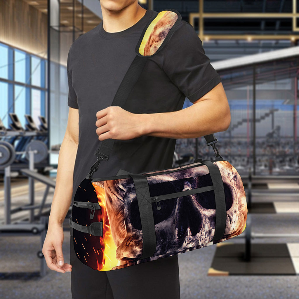 Flaming Skull And Cross Wrench Print Gym Bag