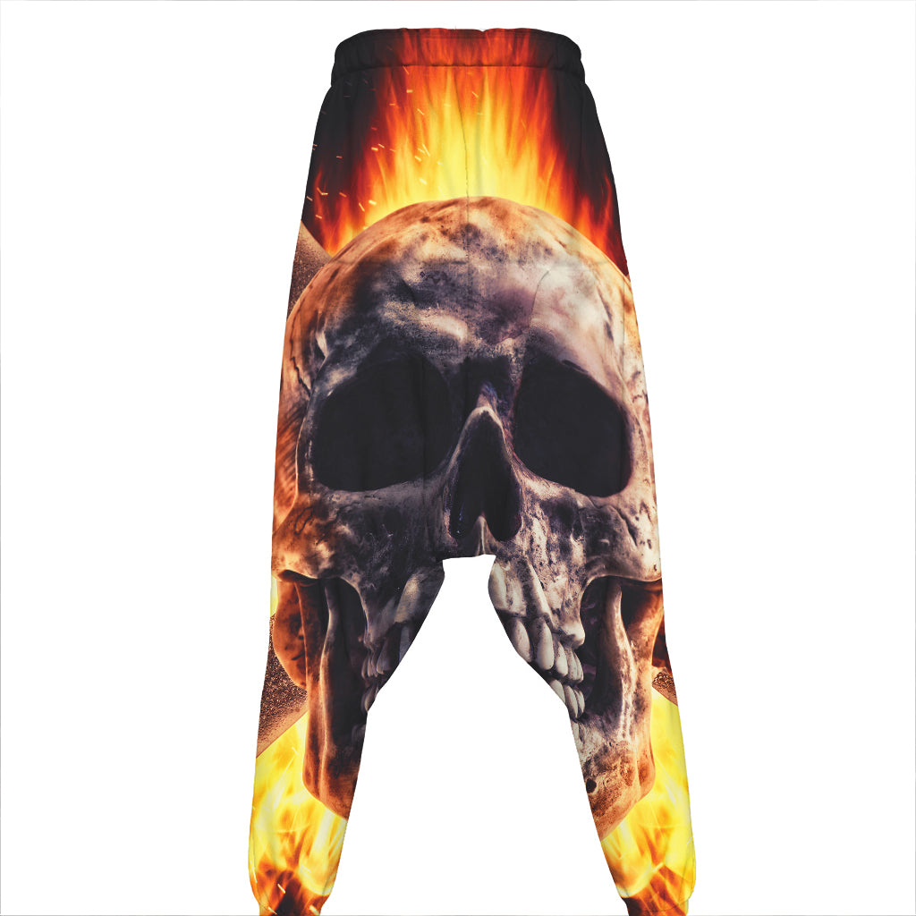 Flaming Skull And Cross Wrench Print Hammer Pants