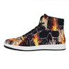 Flaming Skull And Cross Wrench Print High Top Leather Sneakers