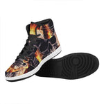 Flaming Skull And Cross Wrench Print High Top Leather Sneakers