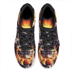 Flaming Skull And Cross Wrench Print High Top Leather Sneakers