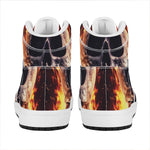 Flaming Skull And Cross Wrench Print High Top Leather Sneakers