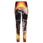 Flaming Skull And Cross Wrench Print High-Waisted Pocket Leggings