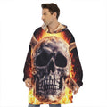 Flaming Skull And Cross Wrench Print Hoodie Blanket