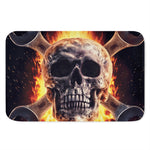 Flaming Skull And Cross Wrench Print Indoor Door Mat