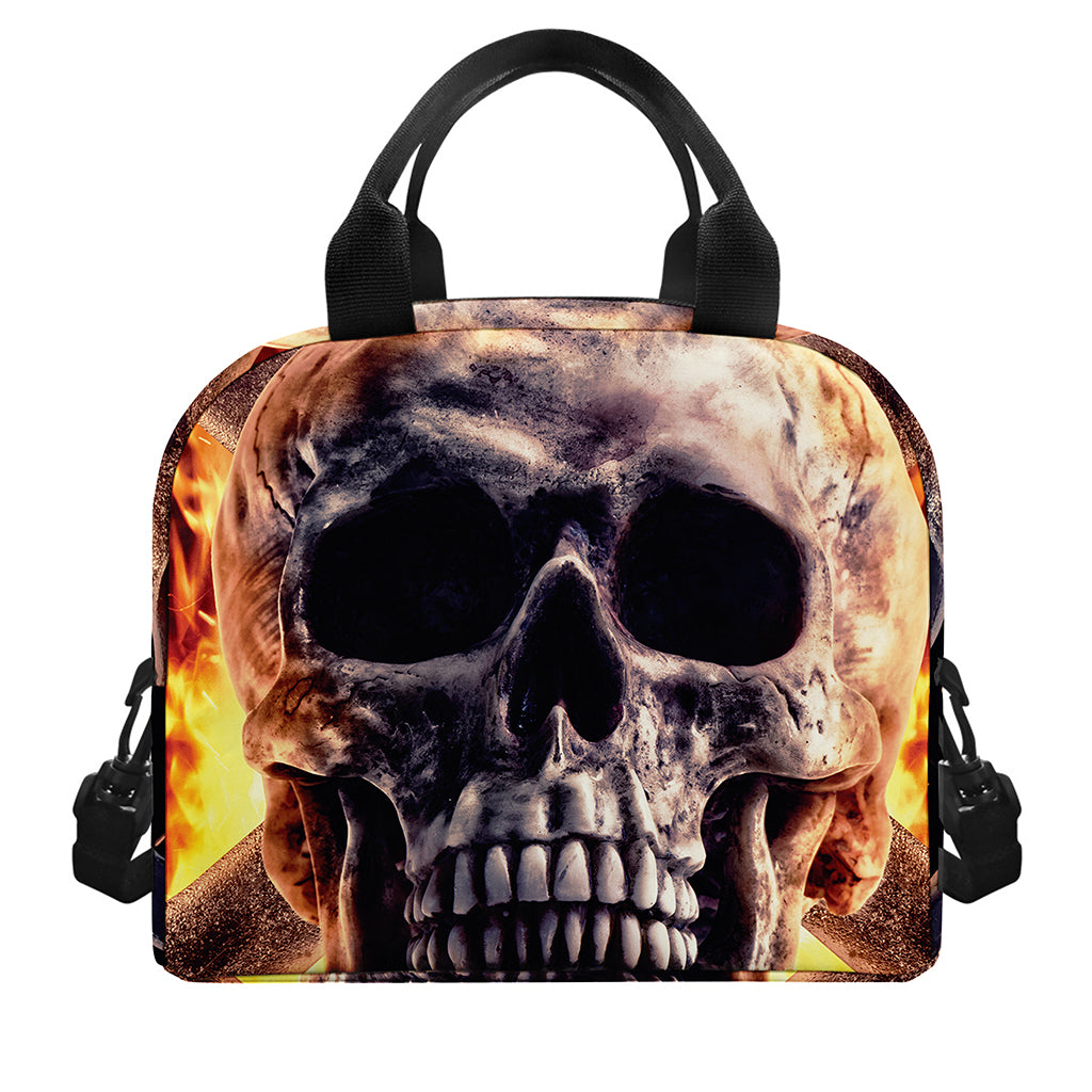 Flaming Skull And Cross Wrench Print Insulated Lunch Bag