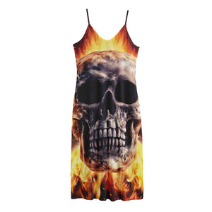 Flaming Skull And Cross Wrench Print Jersey Midi Cami Dress