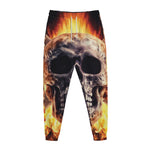 Flaming Skull And Cross Wrench Print Jogger Pants