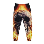 Flaming Skull And Cross Wrench Print Jogger Pants