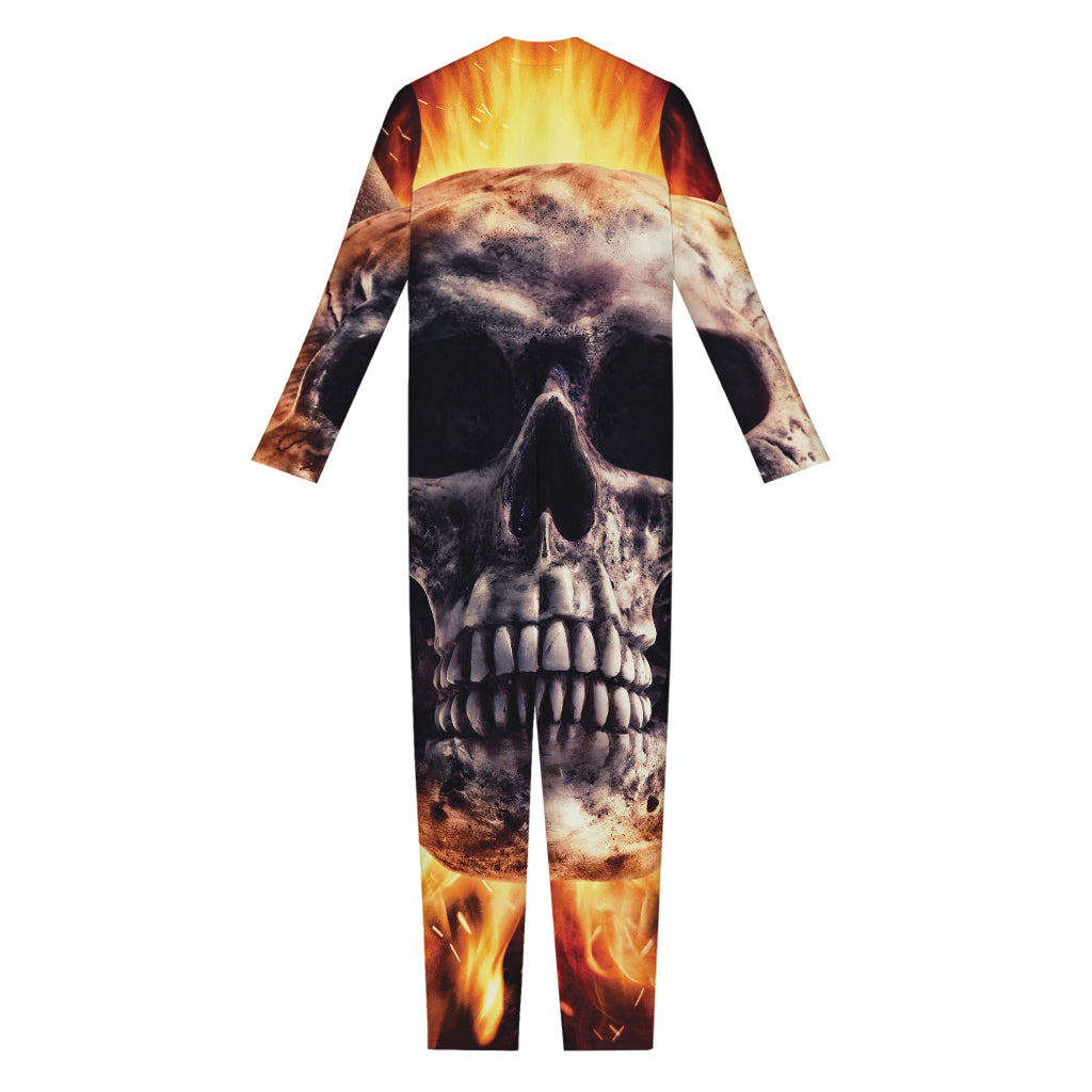 Flaming Skull And Cross Wrench Print Jumpsuit