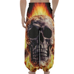 Flaming Skull And Cross Wrench Print Lantern Pants