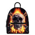 Flaming Skull And Cross Wrench Print Leather Backpack