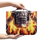 Flaming Skull And Cross Wrench Print Leather Bible Cover