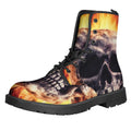 Flaming Skull And Cross Wrench Print Lace-Up Boots