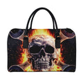 Flaming Skull And Cross Wrench Print Leather Duffel Bag