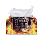 Flaming Skull And Cross Wrench Print Leather Tissue Box Cover