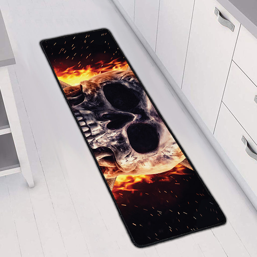 Flaming Skull And Cross Wrench Print Long Kitchen Mat