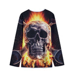 Flaming Skull And Cross Wrench Print Long Sleeve Short Coat