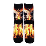 Flaming Skull And Cross Wrench Print Long Socks