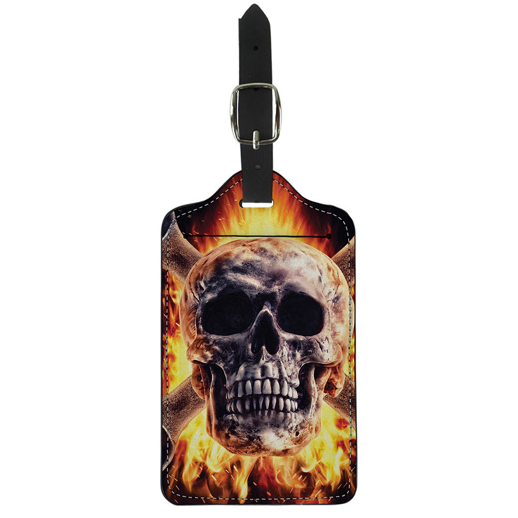 Flaming Skull And Cross Wrench Print Luggage Tag