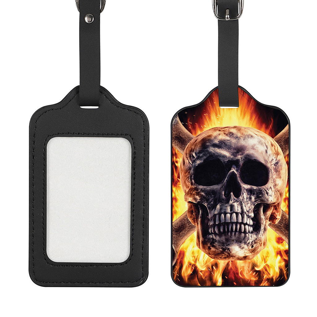 Flaming Skull And Cross Wrench Print Luggage Tag